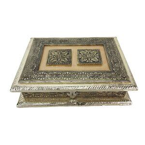 Wood Metal Covered Hinged Fruit Chocolate Nut Jewelry Trinket Locking Box